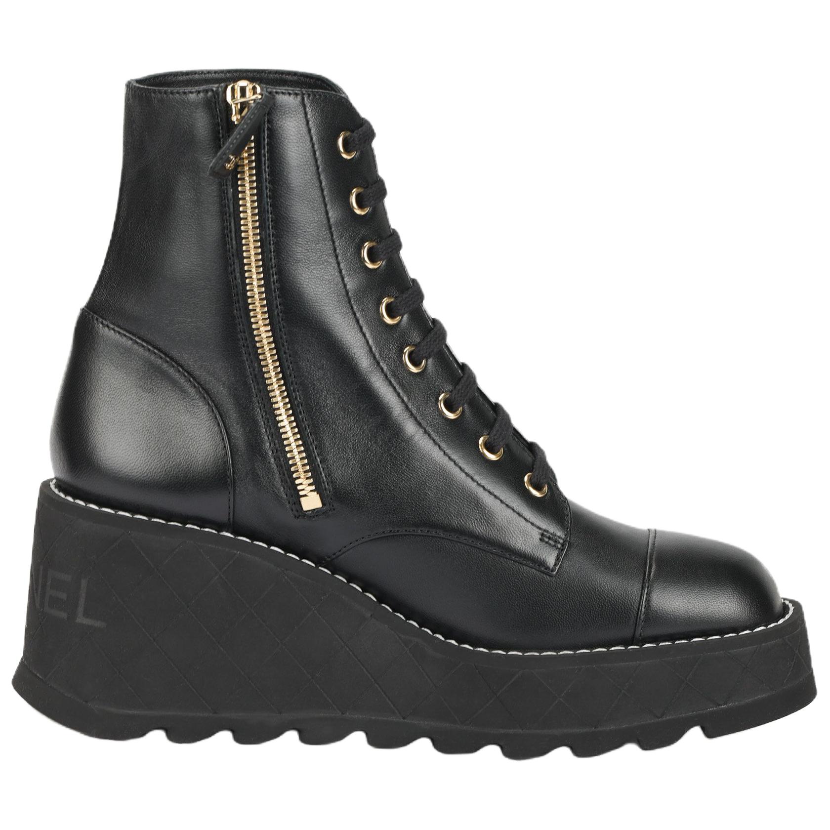 CHANEL Leather Fashion Trend Ankle Boots Women's Black