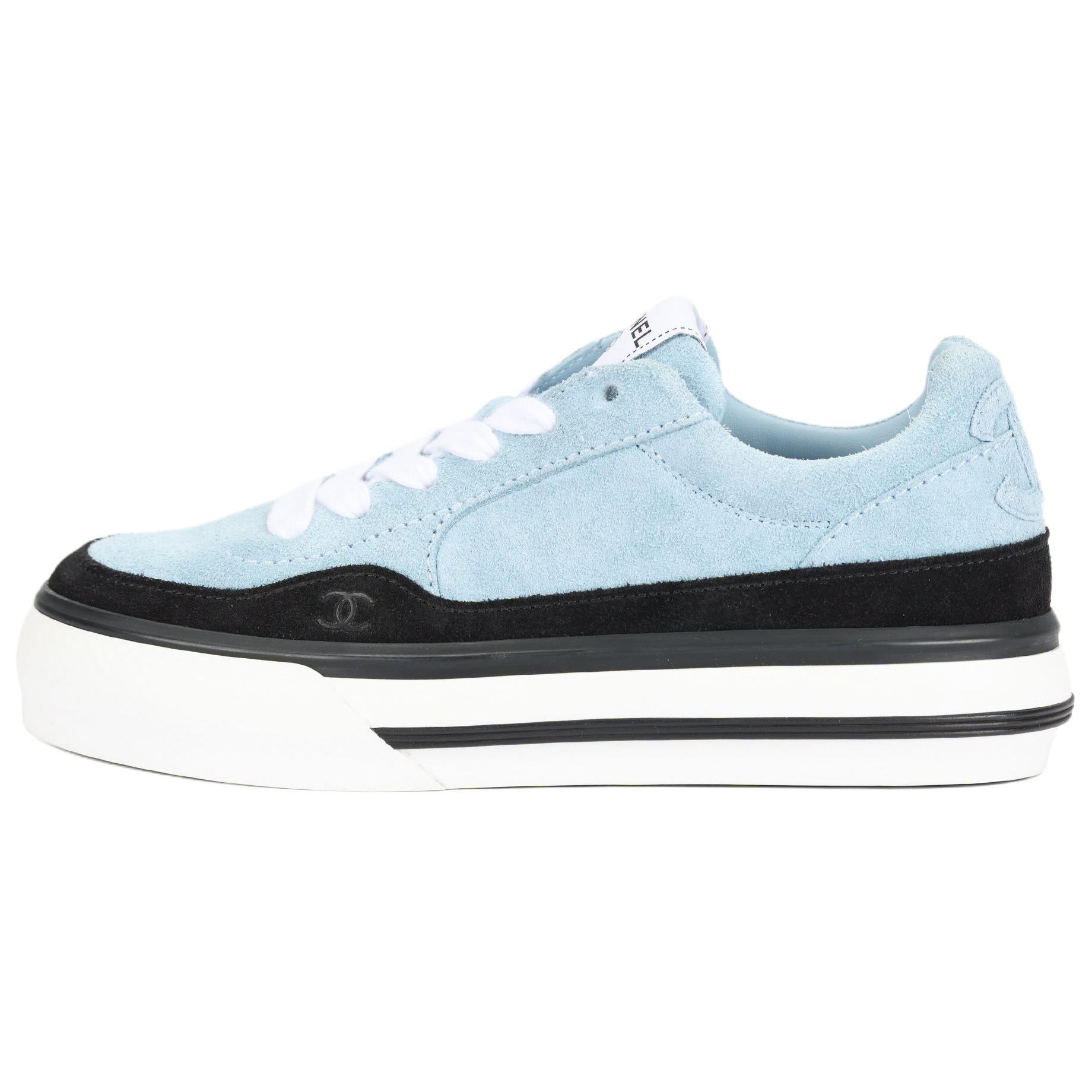 CHANEL 23B Leather Low top Skateboard Shoes Women's Blue
