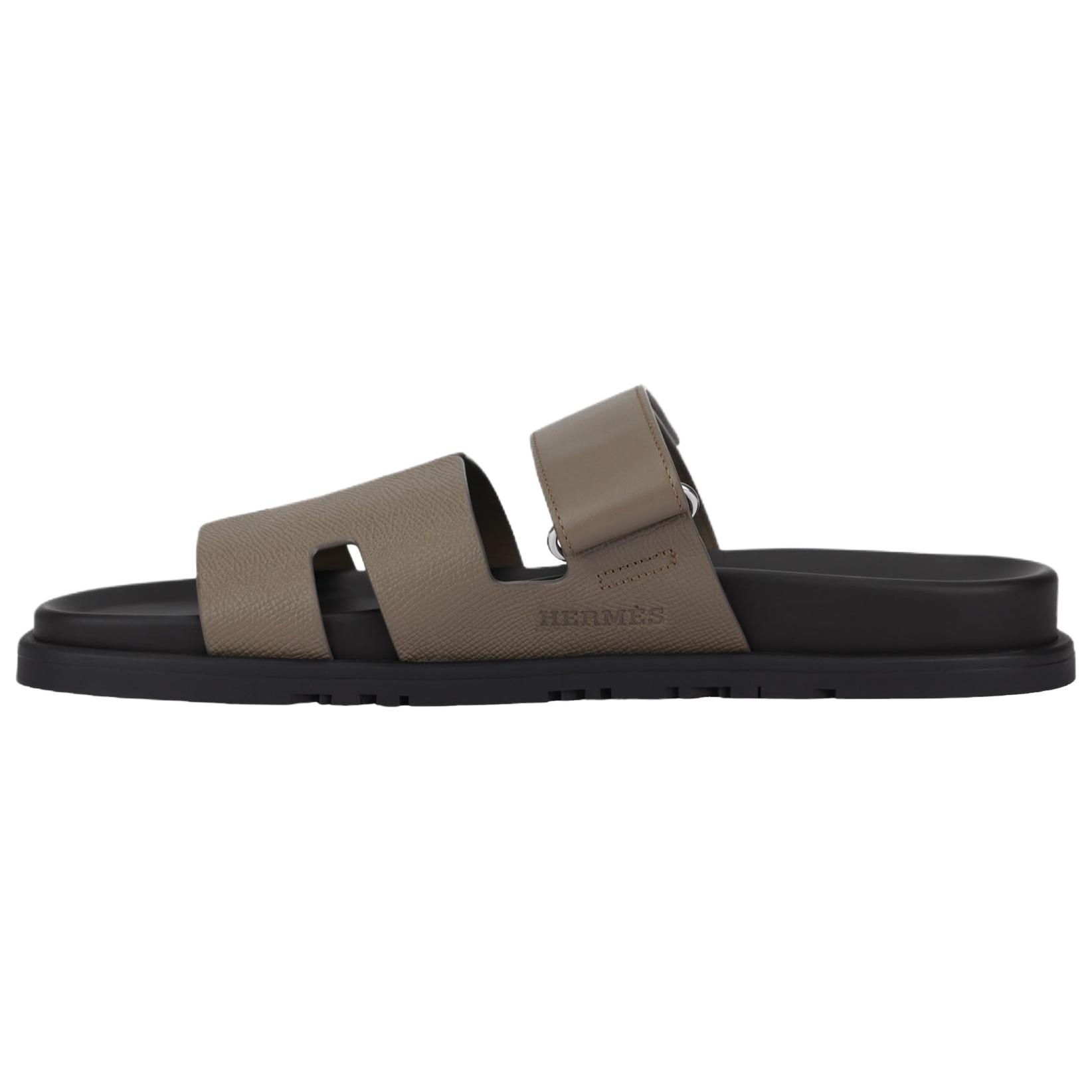 HERMES Chypre Slide Slippers 1.2cm Men's Gray Brown