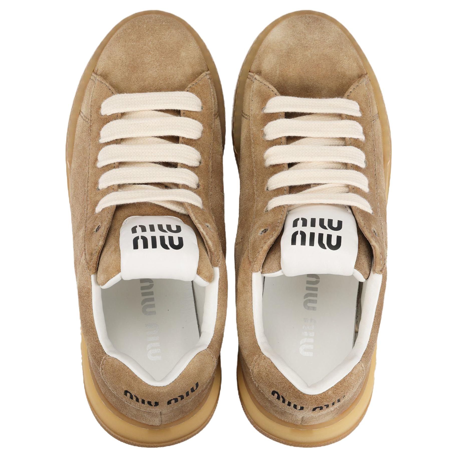 MIU MIU Cow Leather Low top Skateboard Shoes Women's Light Umber