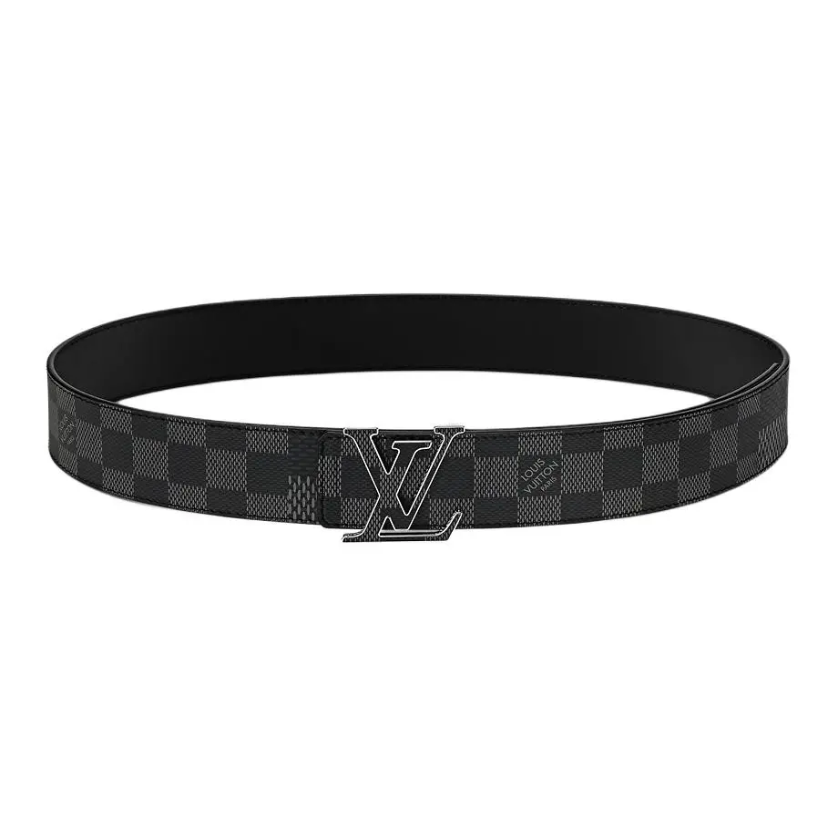 LOUIS VUITTON Initiales Canvas, Cow Leather Belts Men's Dark Gray Width 4cm
