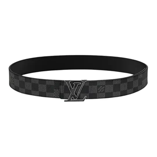 LOUIS VUITTON Initiales Canvas, Cow Leather Belts Men's Dark Gray Width 4cm