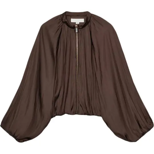 ZARA атласная куртка-бомбер с воротником-стойкой и длинными рукавами на молнии, женский стиль
