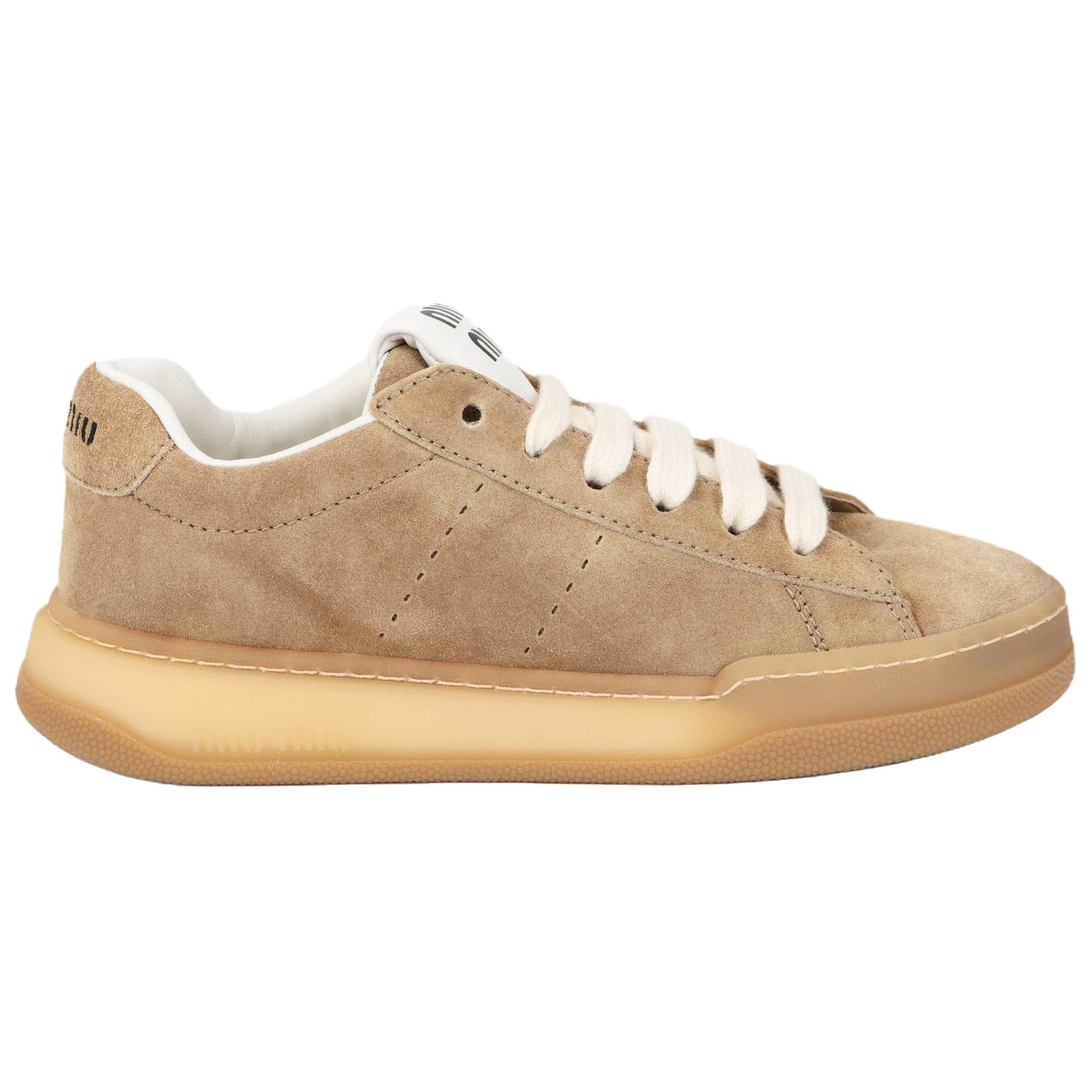 MIU MIU Cow Leather Low top Skateboard Shoes Women's Light Umber