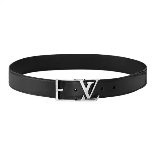 LOUIS VUITTON Skyline Metal Cow Leather Belts Men's Black Width 3.5cm