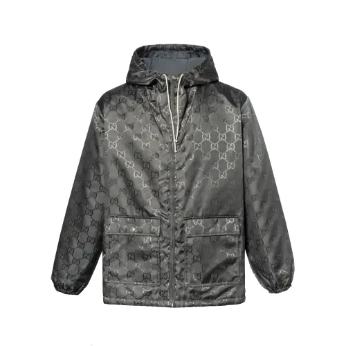 GUCCI Jackets Men's Gray Hooded Moderate Workwear