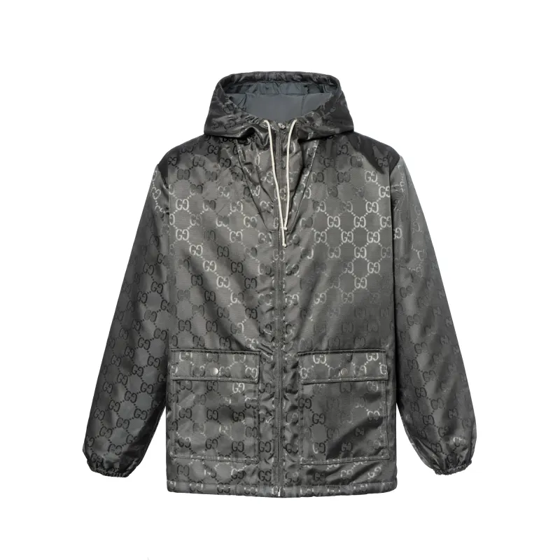 GUCCI Jackets Men's Gray Hooded Moderate Workwear