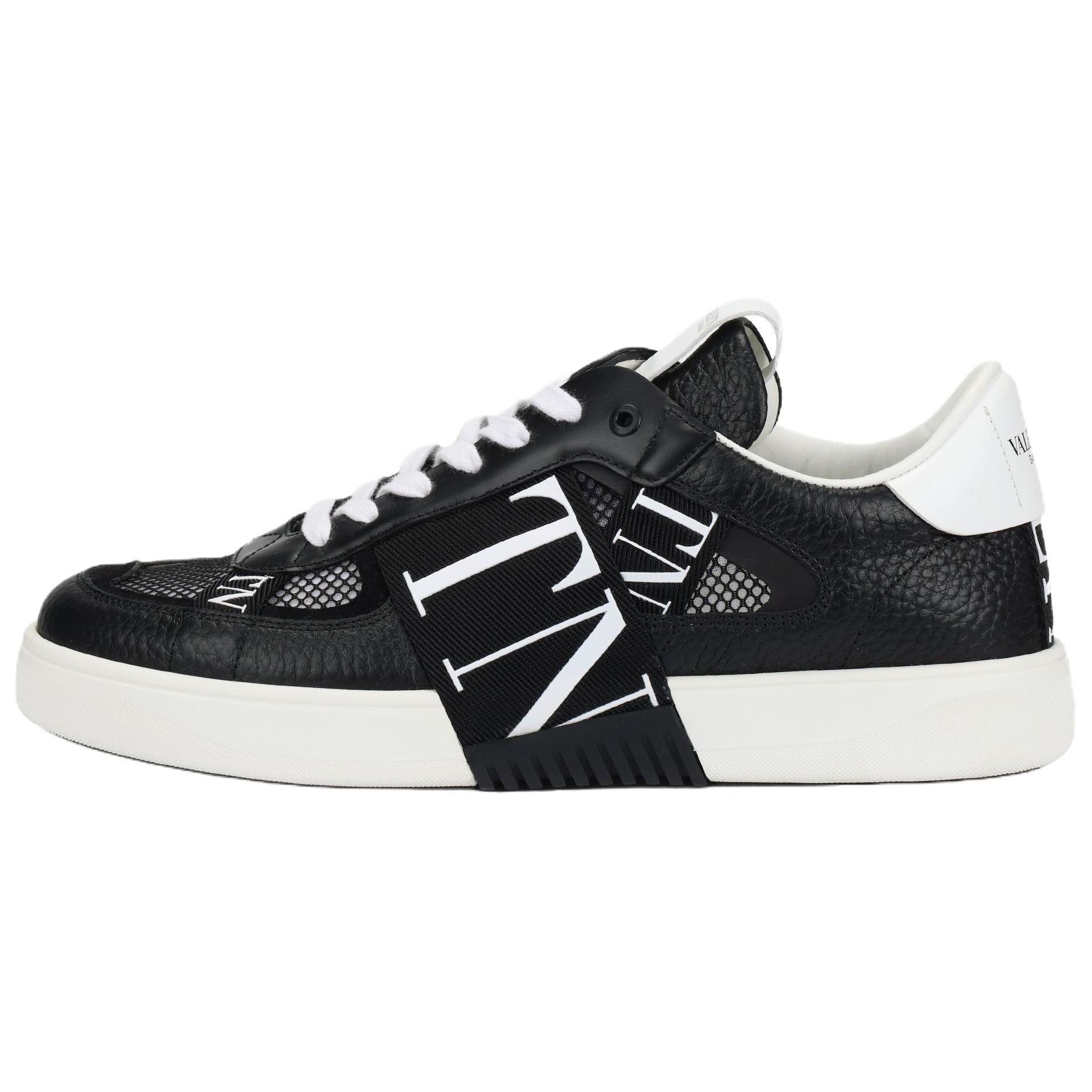 Valentino Valentino VL7N cowhide mesh fabric low-top fashion sneakers men's black and white