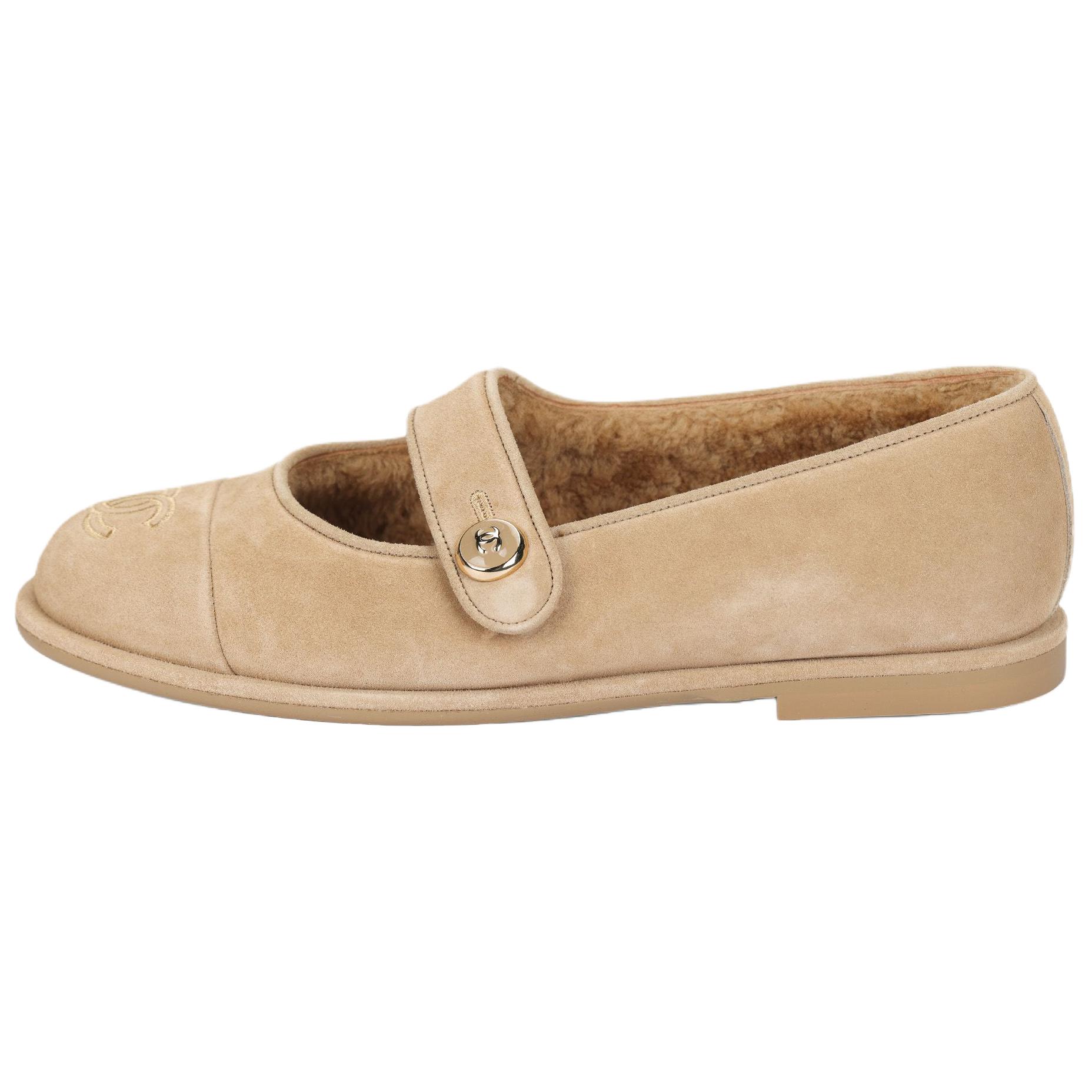 CHANEL 25B Flat Mary Jane Shoes Women's Beige