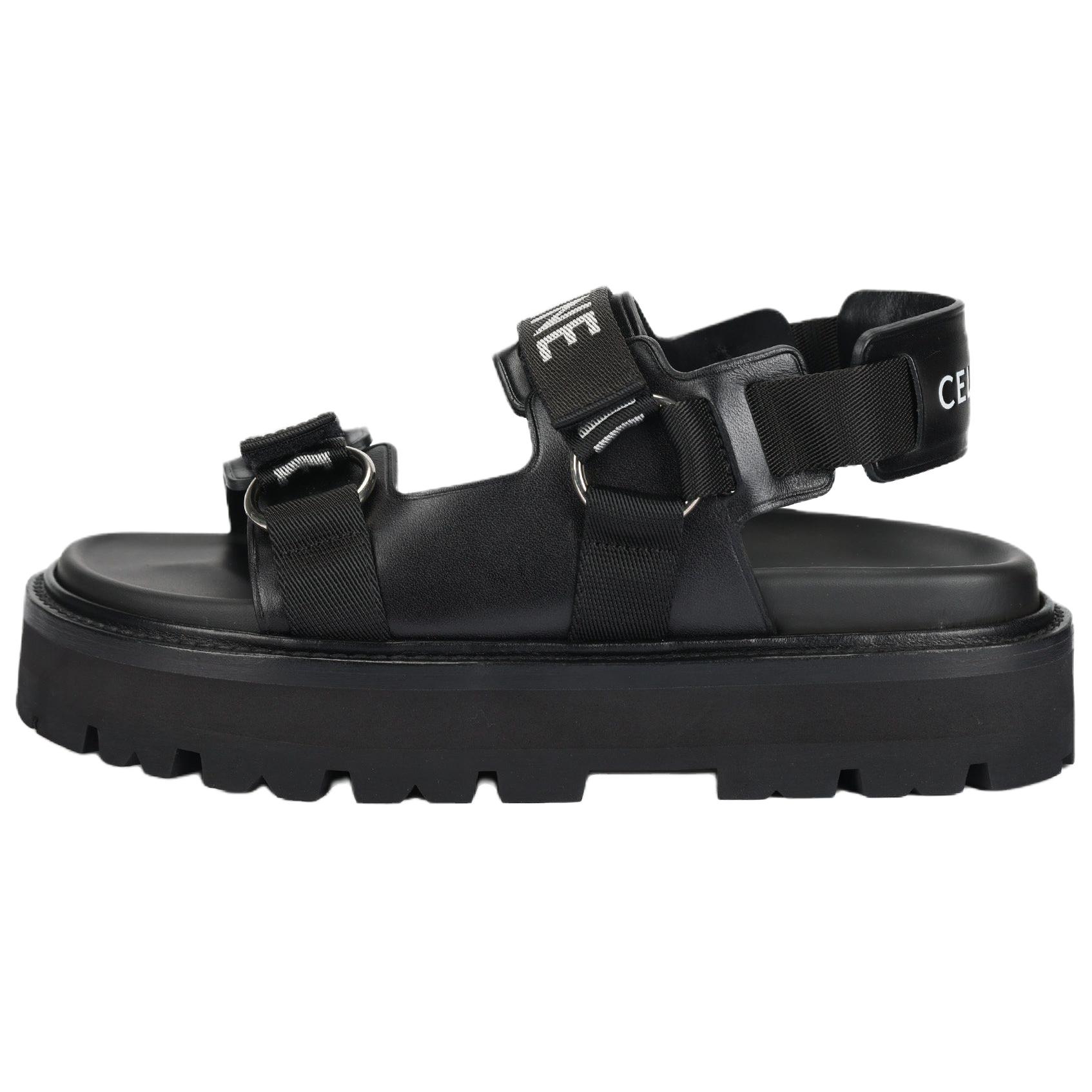 CELINE Leather One Strap Sandals Women's Black