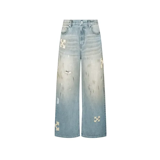 OFF WHITE Jeans Unisex Colorful Blue Moderate Wide Leg Pants