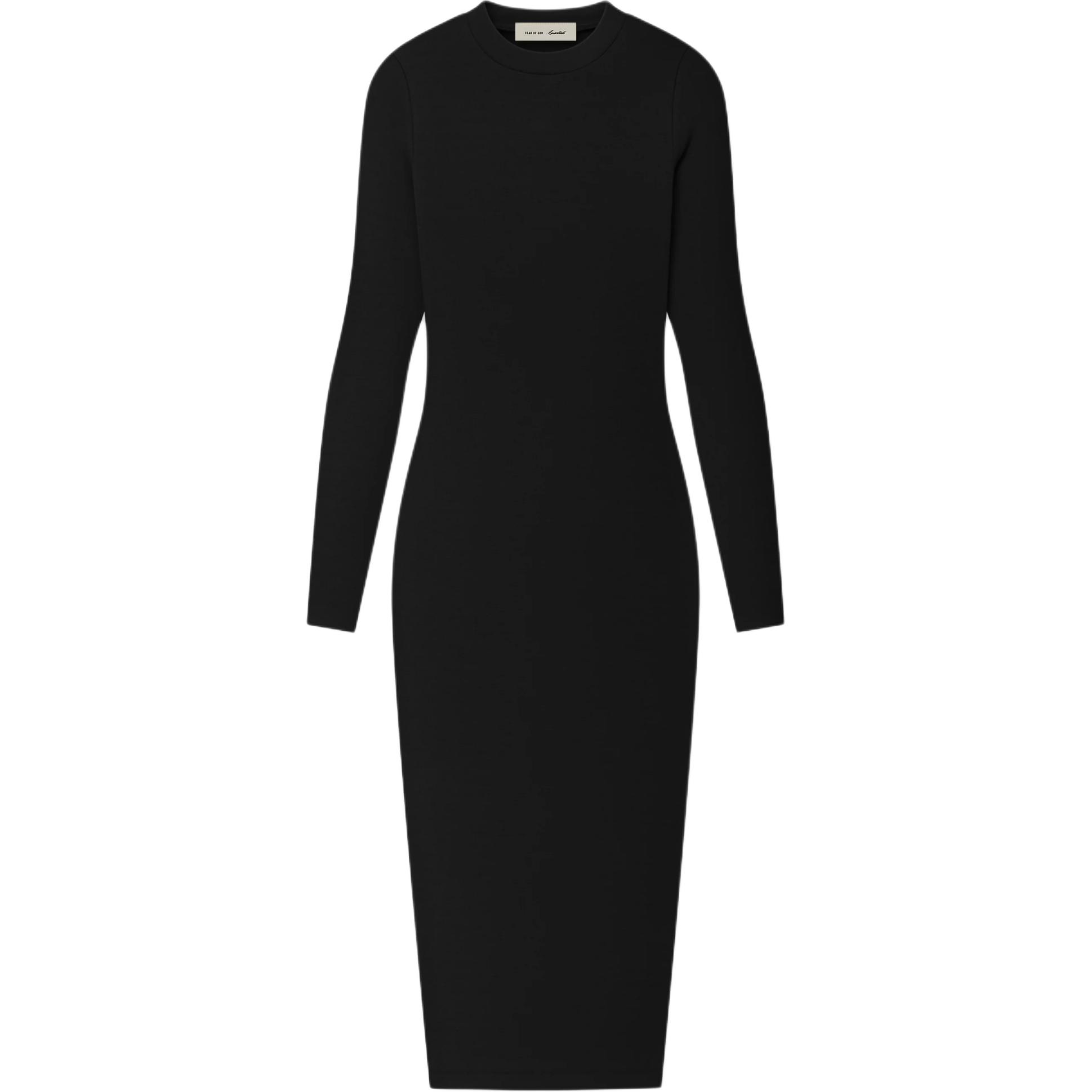 Женское платье Fear of God Essentials SS26 Womens Rib Knit Fitted Long Sleeve Dress (черное)