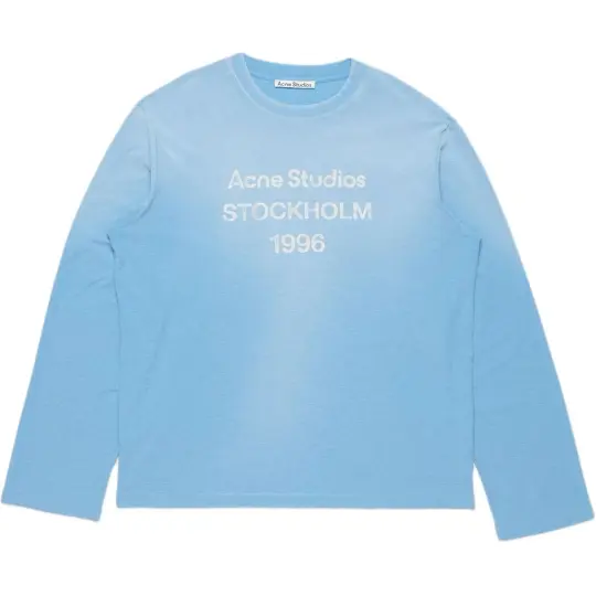 Acne Studios SS26 1996 series PA классическая простая повседневная футболка с круглым вырезом и длинными рукавами для мужчин и женщин, ледниково-синий