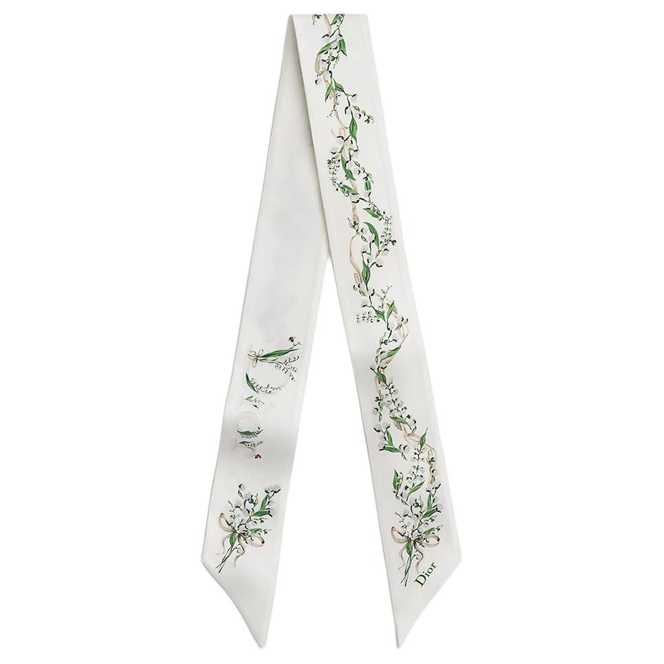 Шелковый шарф Dior Lily of the Valley (белый)
