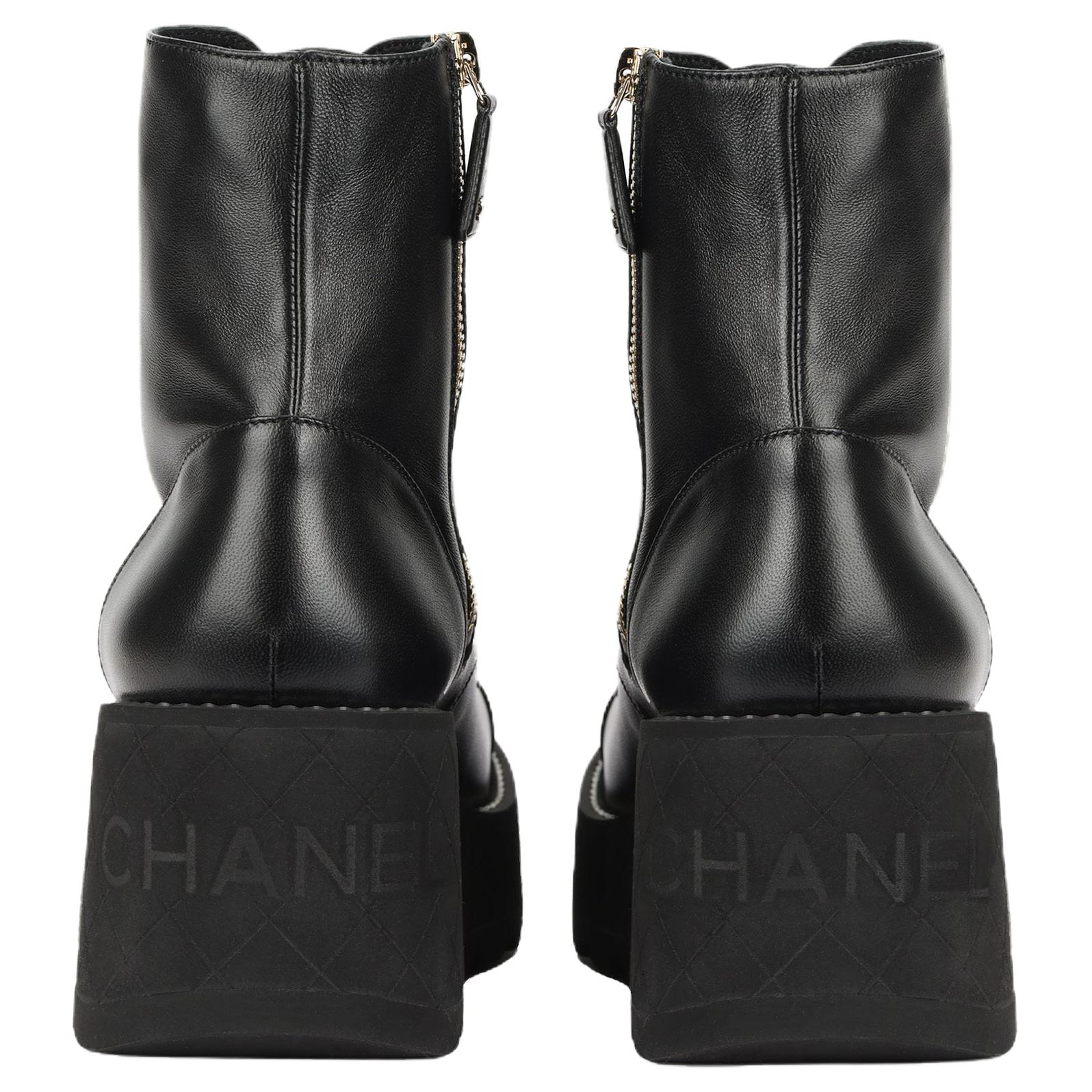 CHANEL Leather Fashion Trend Ankle Boots Women's Black