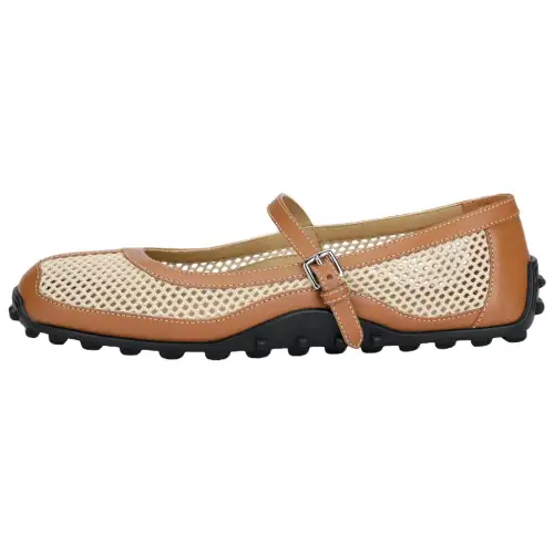 HERMES Kichu Flat Mary Jane Shoes 1.1cm Women's Linen Beige