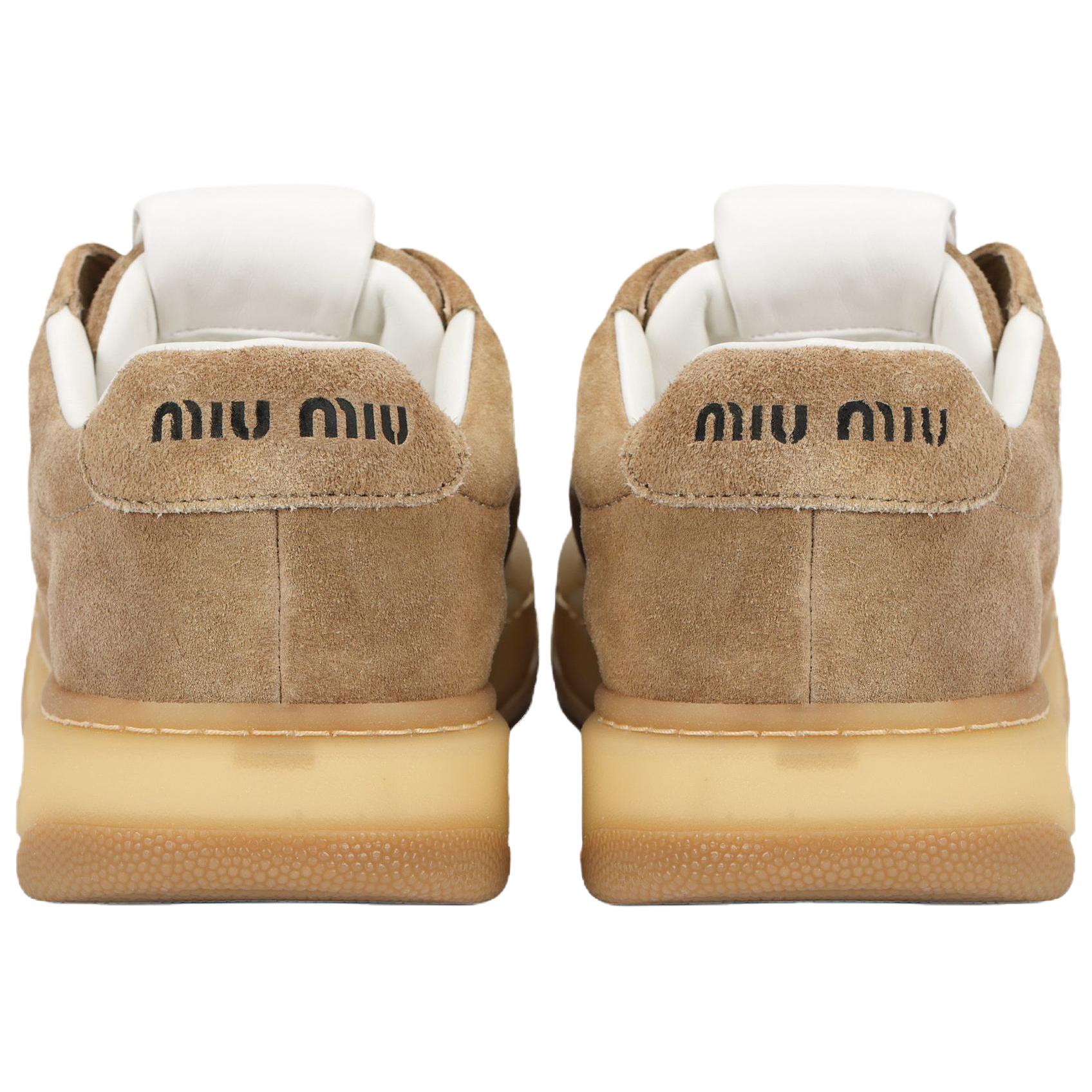 MIU MIU Cow Leather Low top Skateboard Shoes Women's Light Umber