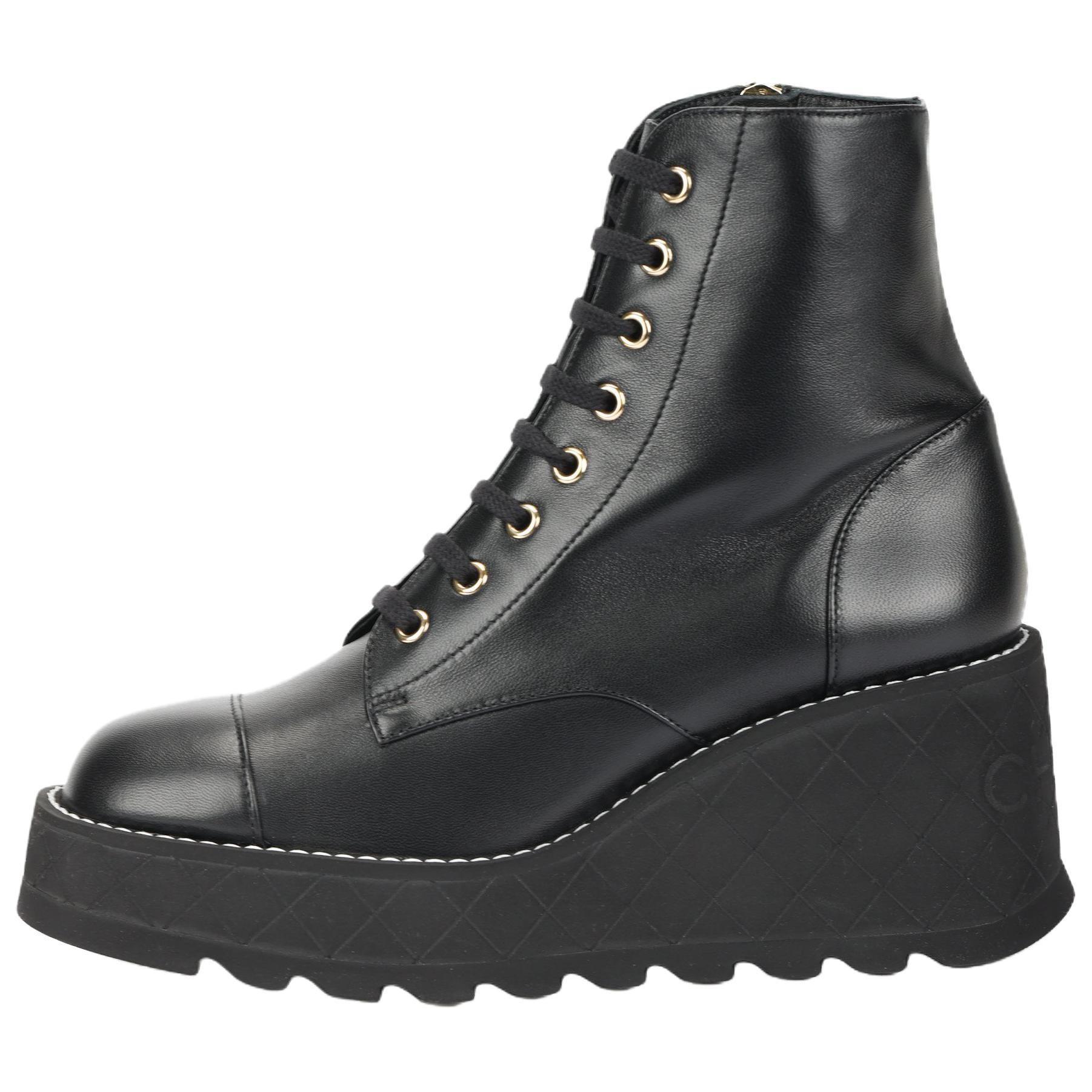 CHANEL Leather Fashion Trend Ankle Boots Women's Black