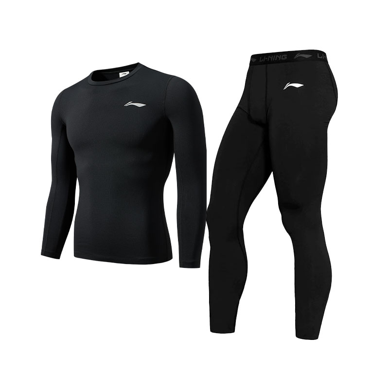 Li Ning, long-sleeve for training, trousers for gym, black set, tight, for running, men's style