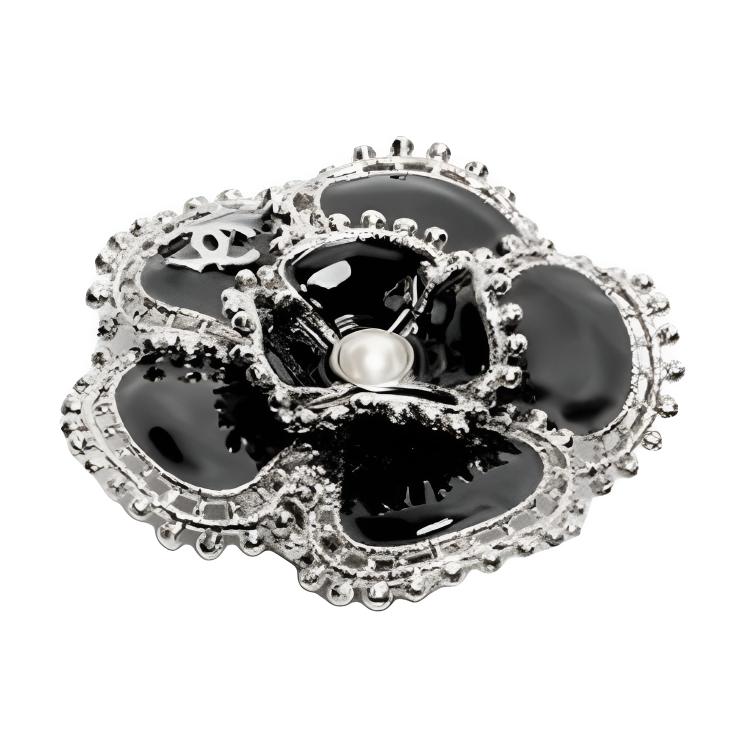 CHANEL Chanel, geometric black ring pearl, flowered