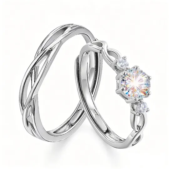 KADER 925 Sterling Silver 999 Fine Silver Synthetic Cubic Zirconia Rings Unisex Silver White, Box Good Luck