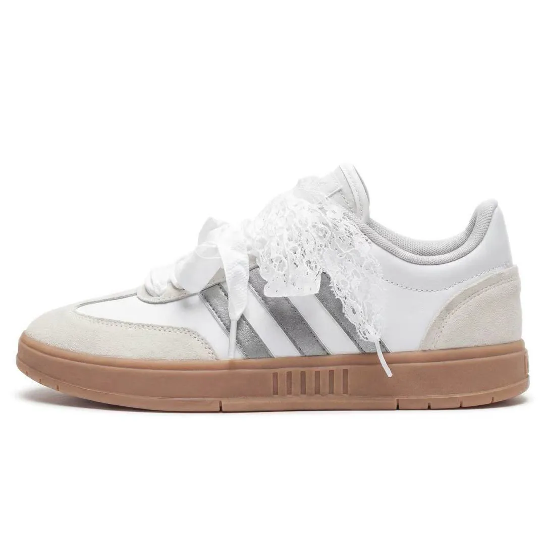 Adidas Gradas Plain Silver Leather Coverage Slip Resistant Low top Vintage Basketball Shoes Unisex Silver White