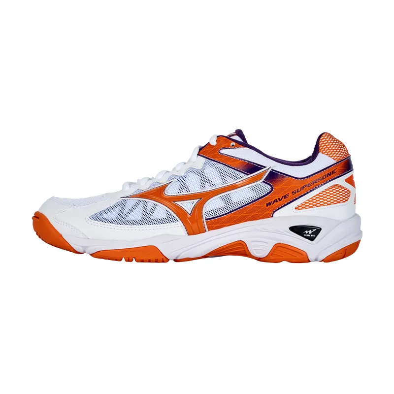 Mizuno Wave Supersonic CN Abrasion Resistant, Breathable, Lightweight Low top Volleyball Shoes Unisex White Orange