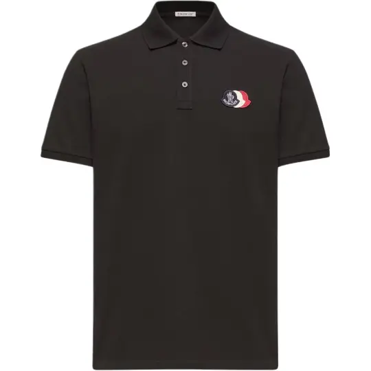 Moncler SS26 Хлопковая рубашка с логотипом и нашивкой из пике с логотипом и нашивкой на пуговицах, рубашка-поло с короткими рукавами для мужчин