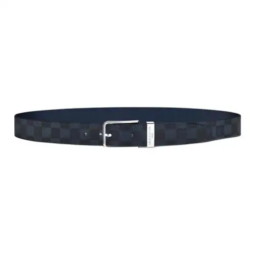LOUIS VUITTON Damarion Leather Belts Men's Blue Width 3.5CM