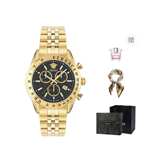VERSACE Versace, quartz watch strap stainless steel, white dial, men's watch, perfume, gift box, universal calendar for leisure, quartz mechanism, Switzerland, light luxury style, three-eye chronograph, for beloved
