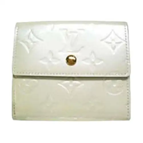 LOUIS VUITTON Shiny Leather Wallet Unisex Beige