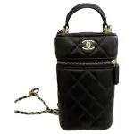 CHANEL Top Handle Zip Closure Chain Shoulder Strap Cell Phone Pouch, Handbag, Shoulder Bag, Crossbody Bag Women's Black