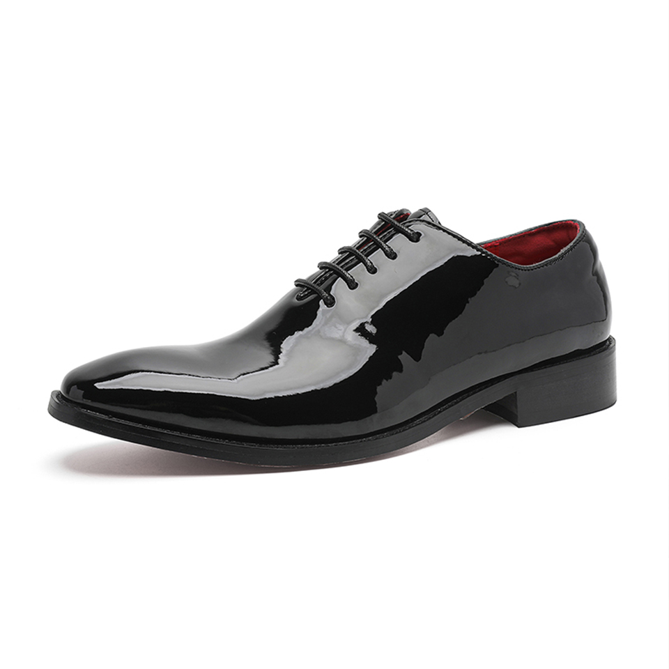 Modal Classic Fashion Simple Lace Up Red Lining Contrast Color Pointed Toe High-Quality Temperament Casual Commuting Red Bottom Glossy British Style Wedding Groom Thick Sole Heightening Business Shoes Formal Leather Shoes Men's Black