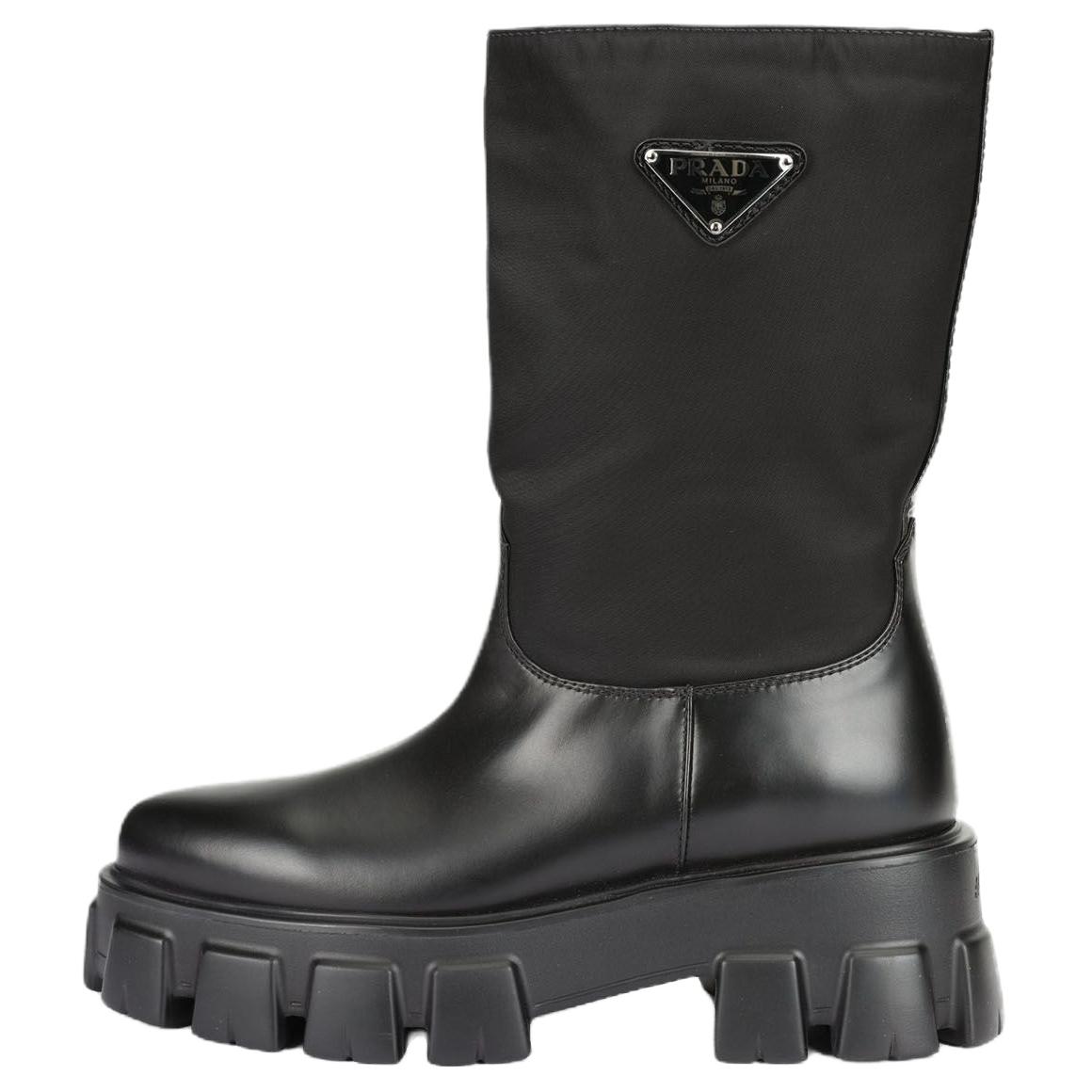 PRADA Monolith Leather Ankle Boots Women's Black