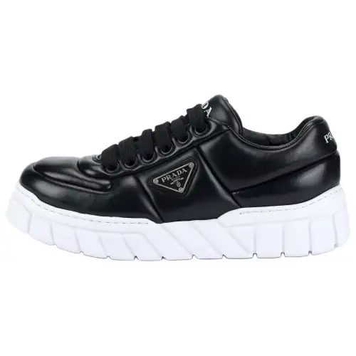 PRADA Leather Lace Up Abrasion Resistant Low top Sports Casual Shoes Men's Black White