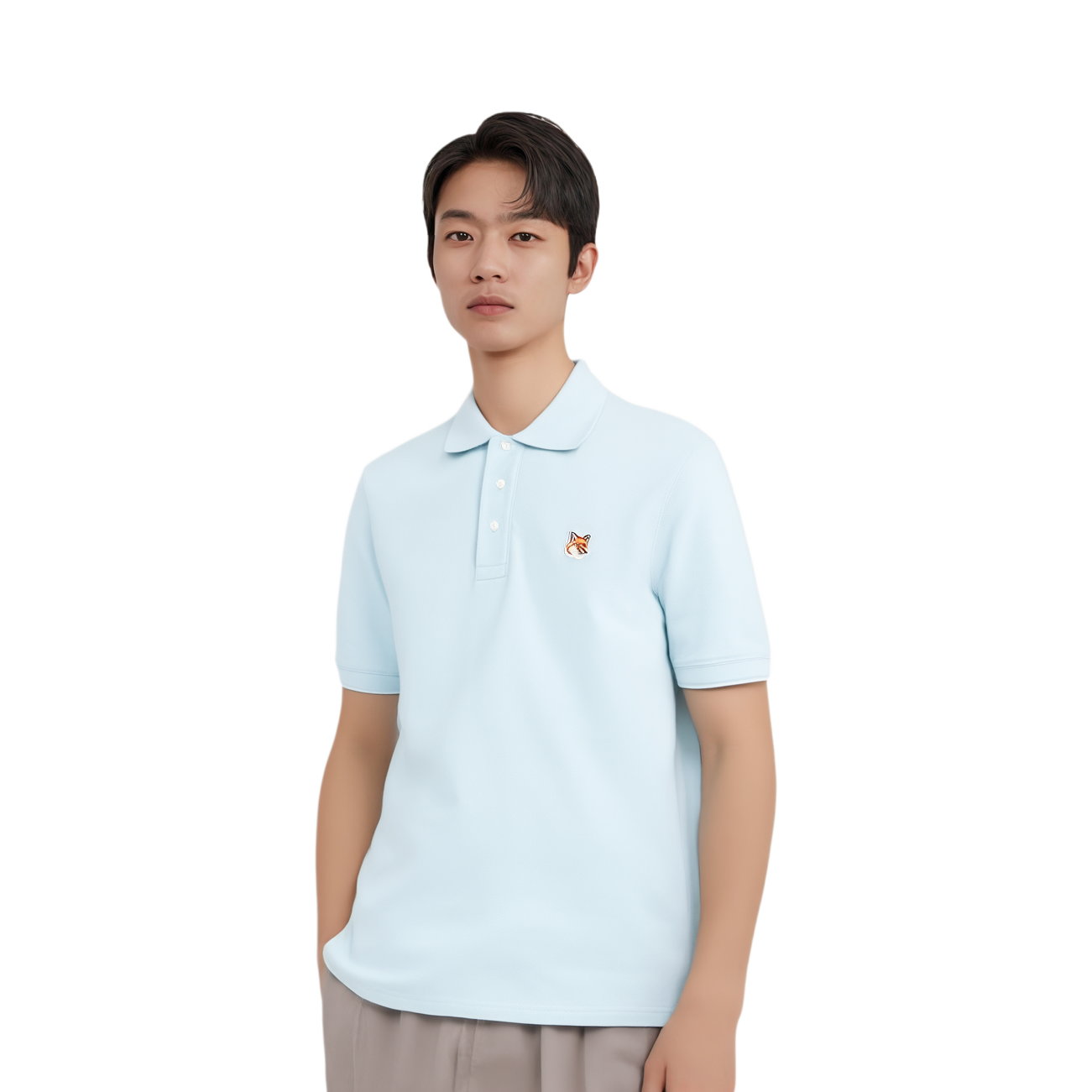 Мужская футболка Polo Maison Kitsune (голубая) — фото 3