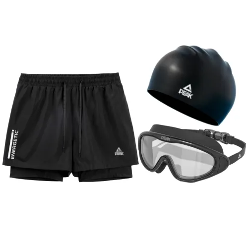 Breathable quick dry trousers, swimming cap, swimming accessory, black set, 2 in 1, men's style, 3 piece set