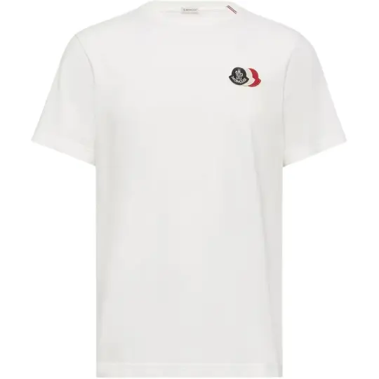 Moncler SS26 Трехцветная хлопковая футболка с вышивкой, легкая летняя серия, футболка с вышитым логотипом и круглым вырезом, с коротким рукавом для мужчин
