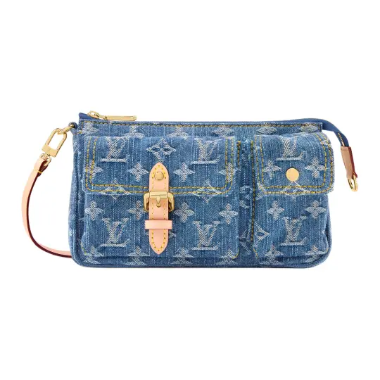LOUIS VUITTON Pochette Accessoire CARGO Джинсовая джинсовая ткань с цепочкой, ручная сумка на плечо, женская синяя