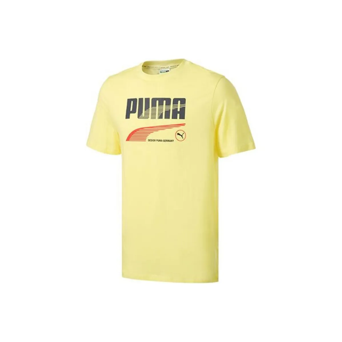 PUMA AOP T-Shirts Men's Yellow Crew Neck Moderate Straight Fit