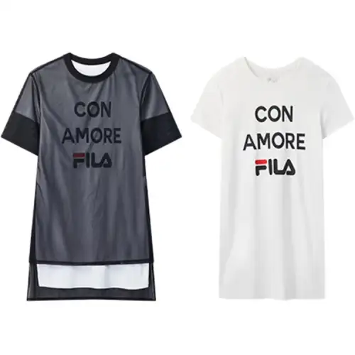 FILA Short Sleeved Dresses Women's Black And White Two Piece Set Crew Neck Mid Length Other