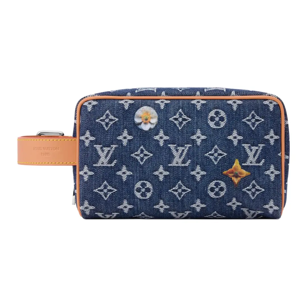 LOUIS VUITTON Monogram Floral Denim Toiletry Bag Toiletry Bag Men's Blue