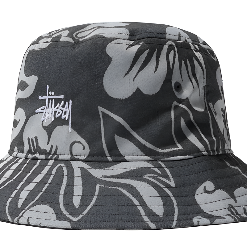 Панама Stussy Nylon Hawaiian Bucket Hat (черно-белая) — фото 3
