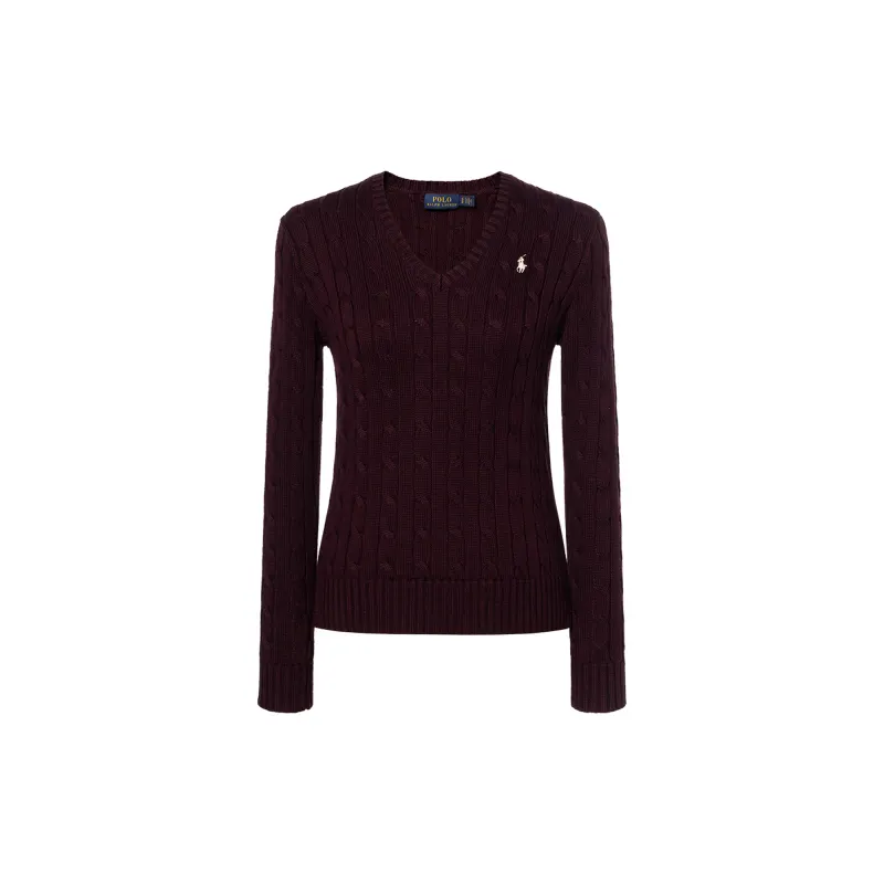 Polo Ralph Lauren Pony, long-sleeve, classic red sweater, with embroidery, V-neckline