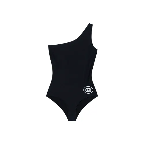 GUCCI Women's Logo Printed One-Shoulder One-piece Swimsuit Black