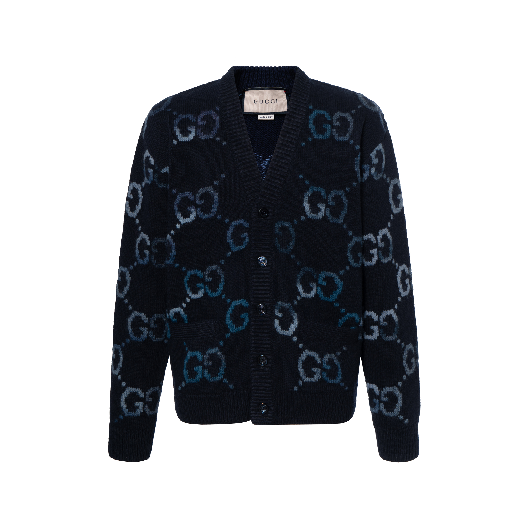 GUCCI Logo Intarsia Button Up Cardigan