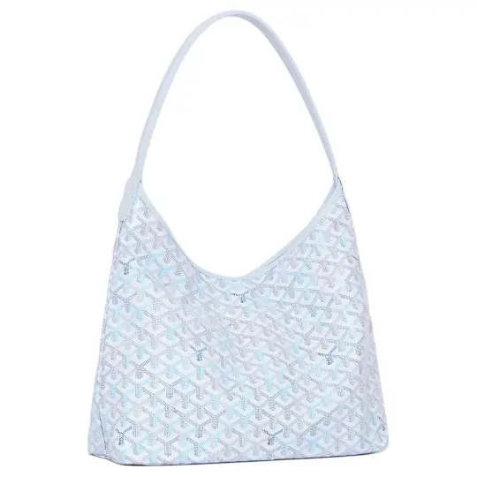 GOYARD Four Seasons Colorful Series Hobo Boheme Y-образный рисунок полностью напечатан с достаточной емкостью и непринужденным темпераментом. Женская сумка Hobo из канвы Goyardine и телячьей кожи Chevroches. Разноцветный ледник полярно-синий