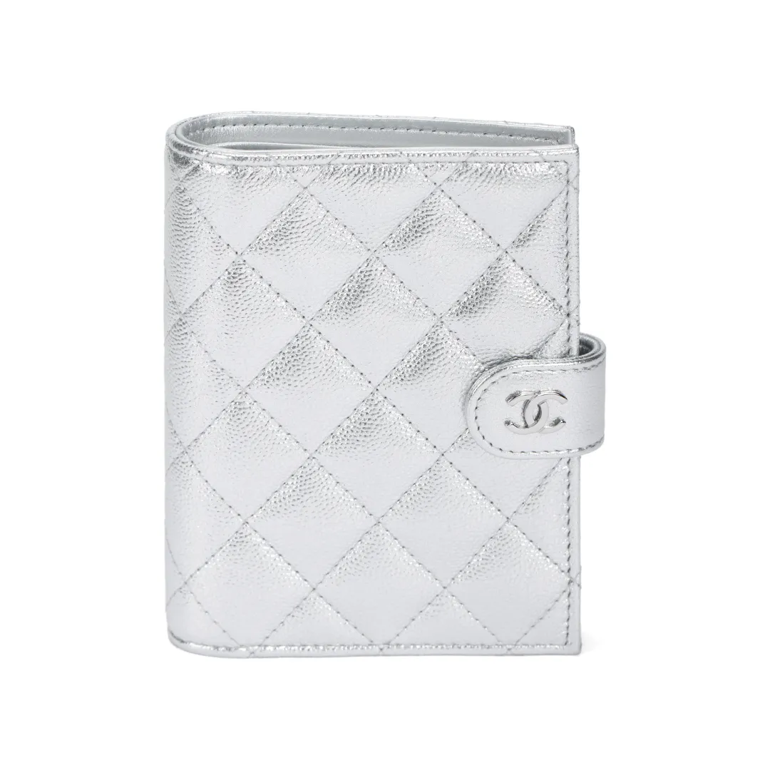 CHANEL Cow Leather Passport Holder Women's Silver