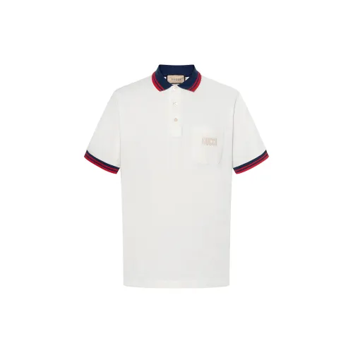 GUCCI Polo Shirts Men's White Polo Collar Moderate Straight Fit