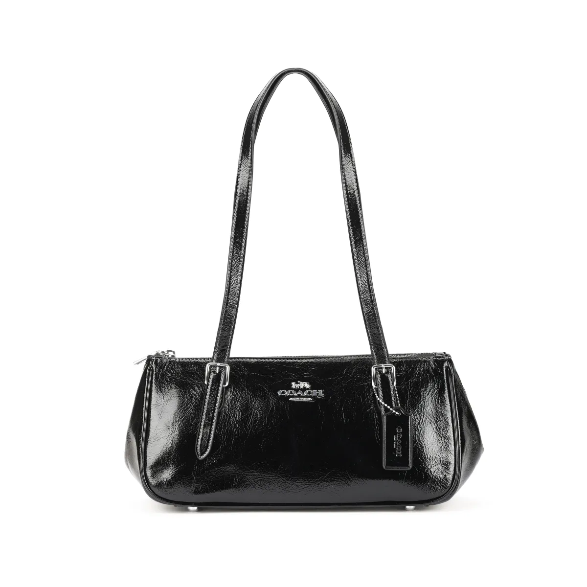 COACH Cow Leather Baguette Bag Bowling Ball Shoulder Bag Large Women's Black